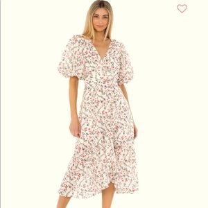 Revolve x MinkPink Kacey Puff Sleeve Midi Dress in Multi